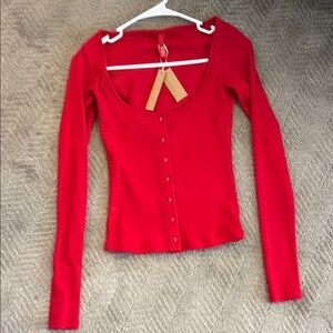 Skims Cotton Rib Long Sleeve Button Up NWT